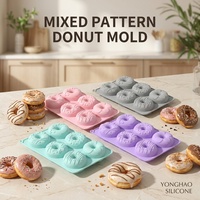 Party-Dessert-Donut-Form mit 6 Löchern, gemischtes Muster, Silikon-Donut-Maker, BPA-frei, lebensmittelecht, für Hochzeits- und Geburtstagstorten-Dekoration