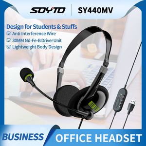 SY440MV ชุดหูฟังแบบมีสาย <span class=keywords><strong>USB</strong></span> ไมโครโฟนรอบทิศทางที่ครอบหูระบายอากาศได้ดี ดีไซน์น้ำหนักเบาสำหรับแล็ปท็อปสำนักงานคอลเซ็นเตอร์ - Product Image 1