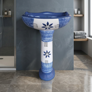 Nouvel Arrivage Vinus Ensemble de Lavabo sur Pied en Céramique Noir Blanc Design Côtier Coloré pour Salle de Bain - Product Image 5