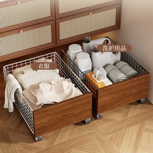Clothing Organizer Wire <b>Basket</b> With Wheels <b>Rectangular</b> Industrial Style <b>Storage</b> Rack For Laundry And Clothes - Product Image 3
