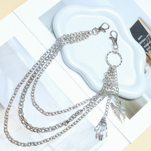 Cadena de cintura con colgante de mano de calavera y alas de ángel, de aleación de zinc, estilo hip hop callejero de Halloween, cadena corporal de moda, color blanco K, con múltiples vueltas - Product Image 3