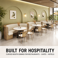 Banquette Courbe avec Structure en Rotin et Coussin Crème, Table Ronde en Marbre avec Piétement Anthracite, Chaises et Tables pour Restaurant et Café