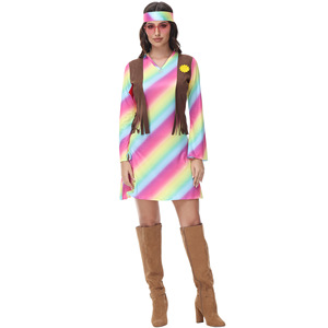 <span class=keywords><strong>Costume</strong></span> de fête d'Halloween pour femmes, style rétro <span class=keywords><strong>disco</strong></span> des années 70 et 80, robe hippie arc-en-ciel, pour spectacle sur scène - Product Image 2