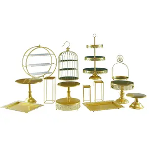 Geant Vierkante Cake Pannen En Decoratie Voor Luxe Gold Cake Stand Display Set