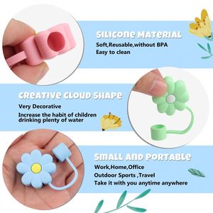Couvre-paille en silicone en forme de fleur mignonne, réutilisable, anti-poussière, accessoire pour pailles à boire, pour distributeurs de boissons - Product Image 4