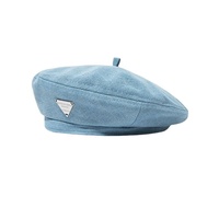 Boina vaquera azul para mujer, sombrero de boina de algodón, gorro de algodón para artista francés