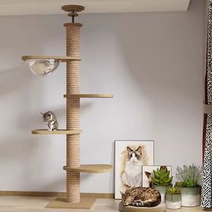 Menara pohon kucing langit-langit besar mewah tinggi dapat disesuaikan tiang gores kucing kayu Solid untuk kucing besar dibuat dengan tali Sisal - Product Image 3