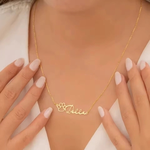 Collana da Donna con Ciondolo a Forma <span class=keywords><strong>di</strong></span> Zampa <span class=keywords><strong>di</strong></span> Animale, Personalizzabile con Nome, in Acciaio Inossidabile Placcato Oro 18K, Design Carino e alla Moda - Product Image 2