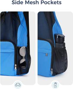 Navy Blue Sports Gym Drawstring Backpack with <b>Wet</b> Pocket and Mesh Compartment for Swim Beach Workout Gear and <b>Shoe</b> Storage - Product Image 2