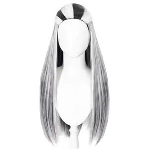 Women Anime Wig 31 Inch Long Cosplay Party Wig High Temperature Fiber Synthetic Wig for Christmas Fancy Costume (Black White)