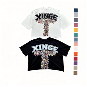 T-shirt vintage en coton épais délavé pour homme, style streetwear, avec graphisme et strass, fabriqué sur mesure - Product Image 1