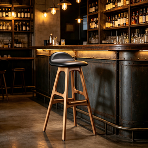 Taburete de Bar Comercial Moderno de Madera Maciza, Mueble de Cocina Alto con Asiento de Cuero, Diseño de Alta Calidad, Venta al Por Mayor - Product Image 4