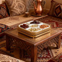 Plateau de service de luxe arabe pour le Ramadan, boîte à collations divisée, bol à noix en métal doré ou argenté, récipient à dattes, décoration de maison islamique pour l'Aïd, cadeau