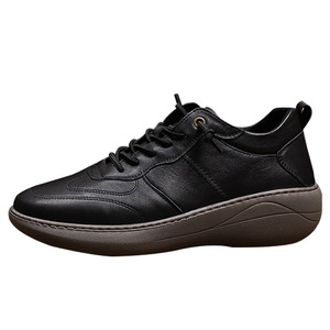 Men <b>Round</b> Toe Lace Up Genuine Cow Leather Walking Shoes <b>Cushioned</b> Rubber Outsole Solid Color - Product Image 4