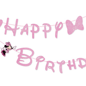 <span class=keywords><strong>Minnie</strong></span> Bow thème <span class=keywords><strong>joyeux</strong></span> <span class=keywords><strong>anniversaire</strong></span> fête décoration fournitures paillettes guirlande papier bannière bruant - Product Image 3