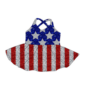 Robe plissée sans manches en soie de lait imprimée pour petites filles, idéale pour le 4 juillet, vente en gros - Product Image 3