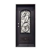 Porte d'entrée principale en fer forgé antivol noire avec double vitrage creux pour villa et appartement (vente en gros)