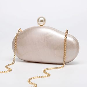 2025 New Women's Elegant Shell <strong>Clutch</strong> <strong>Bag</strong> in <strong>Ivory</strong> Pearl and Coffee Cute Handbag Purse <strong>for</strong> <strong>Wedding</strong> Evening and Party - Product Image 1
