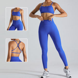 ملابس رياضية من قطعتين للنساء، طقم يوجا سلس، ملابس رياضية للصالة الرياضية واللياقة البدنية، بنطلون ضيق وحمالة صدر رياضية من السباندكس - Product Image 2