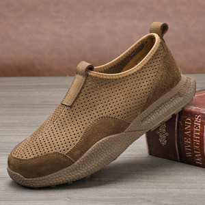Chaussures bateau en cuir respirant pour hommes, bout rond, chaussures décontractées d'été, semelle extérieure en caoutchouc, semelle intermédiaire en EVA, doublure en cuir véritable - Product Image 1