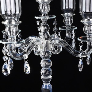 Candelabro Moderno de Cristal Transparente de 5 Brazos K62, Cubierta de Cristal Tubular, Alta Calidad, Tamaño y Color Personalizables, Centro de Mesa para Velas - Product Image 3