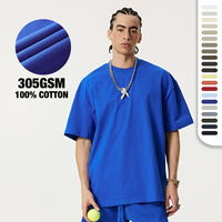 Kaus katun murni uniseks kaus rancangan desainer cetak layar kustom 100% katun lengan pendek 305gsm kaus berat