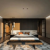 Ensemble de Chambre Contemporain Moderne Minimaliste Lit King-Size Flottant Tête de Lit de Villa Design Penthouse de Luxe Mobilier en Cuir