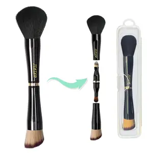 Falliny 4 In 1 Travel Double Ended Foundation Powder Brush Eyeshadow Face Concealer Makeup Tools For Blending Makeup Brush Set