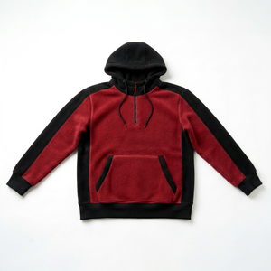 เสื้อฮู้ดผู้ชายผ้าฝ้ายถัก 100% แต่งสีตัดต่อ ซับในเชอร์ปา ซิปครึ่งตัว สวมหัว มีฮู้ด สไตล์ลำลอง สำหรับฤดูหนาว - Product Image 1