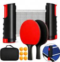 Ping-pong, ensemble de tennis de table professionnel pour 2 joueurs, raquette personnalisée en bois pur, portable, 2 raquettes, 3 balles, filet portable, double raquette