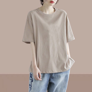Women's Loose Short Sleeve T-Shirt Solid Color Breathable Jersey Plus Size Casual Top - Product Image 3