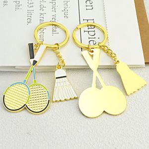 Porte-clés de sport en gros, porte-clés de badminton 3D en métal, porte-clés raquette émaillée dorée, pendentif porte-clés homme, porte-clés de badminton Arena - Product Image 3