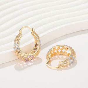 Oro joyeria vente en gros boucles d'oreilles femmes filles boucles d'oreilles en zircone cubique cerceau plaqué or 18 carats boucles d'oreilles goutte bijoux de mode - Product Image 5