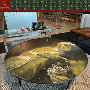 طاولة قهوة دائرية من الرخام الأخضر الأفوكادو من جولدكينج، أثاث فاخر من الحجر الطبيعي لغرف المعيشة العصرية والديكورات الراقية - Product Image 5