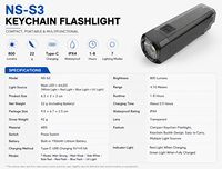 Mini lampe torche porte-clés EDC rechargeable USB-C, étanche IP44, ABS, aimant, LED blanc neutre 4100K, camping, logo personnalisé