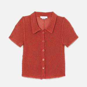 Custom Women's Knit Tops Hollow Out Cardigan Summer Button <b>Down</b> Open Crochet Cropped POLO Shirts - Product Image 2