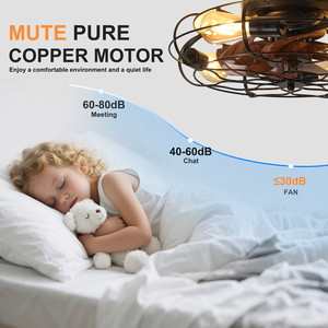 19.7" Industrial Caged Ceiling Fan with Light, 6-Speed Reversible DC Motor, E26 <b>Bulb</b> Base, Farmhouse Decor for Bedroom kitchen - Product Image 6