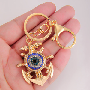 Llavero al por mayor con ancla de barco de diamantes de imitación, colgante de cristal con forma de ojo de <span class=keywords><strong>diablo</strong></span>, accesorios de regalo - Product Image 1