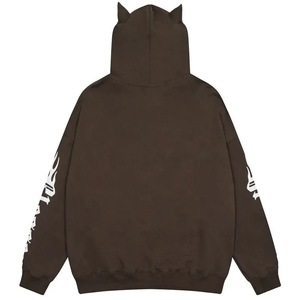 เสื้อฮู้ดดี้โอเวอร์ไซส์สีดำแบบยูนิเซ็กซ์ พิมพ์ลายเปลวไฟสีขาวที่แขนเสื้อ สไตล์สตรีทแวร์ ผ้าฝ้ายเฟรนช์เทอร์รี่ กันยับ - Product Image 2