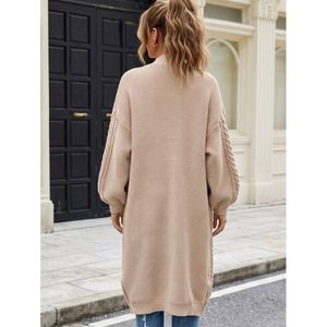 <span class=keywords><strong>Cardigan</strong></span> long décontracté en maille torsadée pour <span class=keywords><strong>femme</strong></span>, col à revers, coupe oversize, devant ouvert, style manteau - Product Image 4