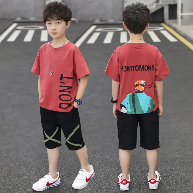 2022 Custom Made Boy Kids Summer Set Kid Clothing Sets 4 To 12 Years Old Kids Short Sets Clothes Cute Design