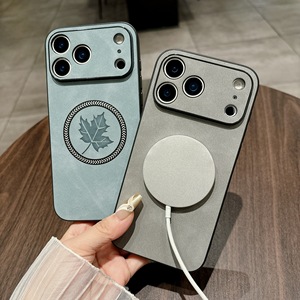 Fundas Magnéticas de Lujo para Teléfono Móvil con Diseño Retro de Hoja de Arce en Cuero para <span class=keywords><strong>iPhone</strong></span> 17 Air 16 15 <span class=keywords><strong>14</strong></span> 13 12 11 <span class=keywords><strong>Pro</strong></span> Max Plus - Product Image 2
