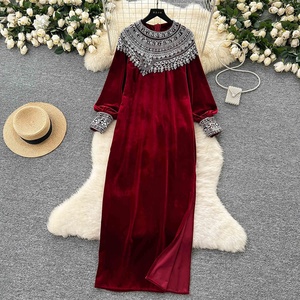 Vestido de Otoño e Invierno para Mujer, <span class=keywords><strong>Talla</strong></span> Grande, Nuevo, de Terciopelo, Elegante, Estilo Francés - Product Image 1
