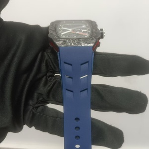 Reloj de Cuarzo Rectangular de Fibra de Carbono de Lujo para Hombre con Correa de Silicona Azul, Cristal de Zafiro, Estilo Deportivo, Pantalla Analógica - Product Image 1
