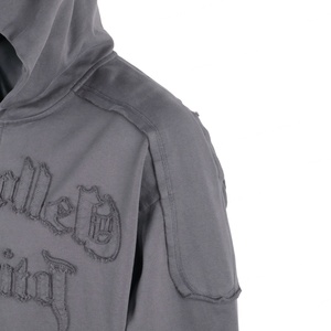 TOPSHOW Streetwear Custom Logo Distressed Applique Embroidered Hoodie Cotton French Terry Patchwork Oversized Zip Hoodie Men - Product Image 4