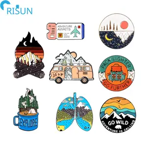 Camping Hiking Travel Adventure Mountain Forest Lakes Earth Explore Nature Lapel Pins Badges Brooch Custom Enamel Pins Outdoors