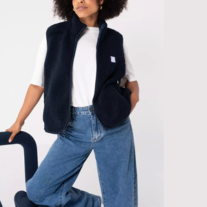 Gilet in Pile Teddy <span class=keywords><strong>Blu</strong></span> Scuro Personalizzato OEM per Donna |   Gilet con Zip Frontale e Colletto Alto per Stratificazione Outdoor e Stile Casual - Product Image 1
