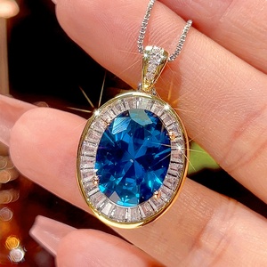 Fashion Eco-friendly Copper <b>Valentine</b> Jewelry Set Bezel Set 12*16mm Blue Cubic Zirconia Romantic Luxury Necklace and Earring Set - Product Image 5