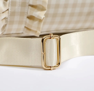全新设计师大容量带隔层格子可折叠女式棉褶边行李袋 - Product Image 6