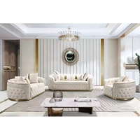 Canapé Moderne de Luxe sur Mesure en Tissu Velours Capitonnage Boutonné avec Cadre en Bois pour Salon, Ensemble de Meubles